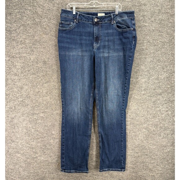 M Jeans Jeans Women 18W Plus Blue Denim Dark Wash High Rise Long Straight Curvy - Picture 1 of 8